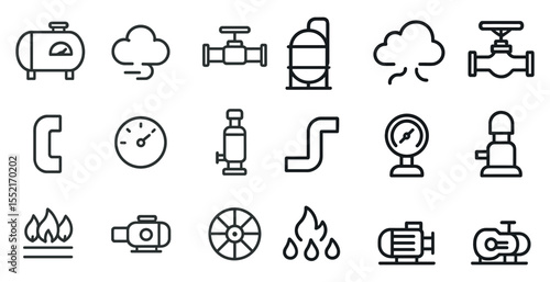 Plumbing and hvac line icons set – outline, linear, heating and cooling symbols