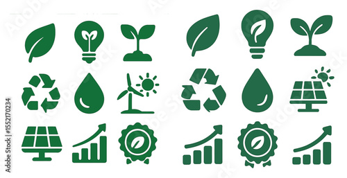 Eco-friendly icons set – solid, filled, nature and sustainability symbols