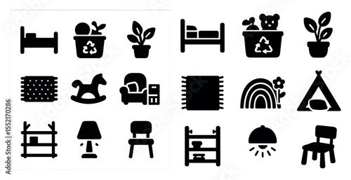 Eco-friendly solid icons set – silhouette, sustainability, recycling symbols