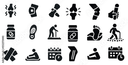 Medical solid icons set – health, wellness, orthopedic symbol collection