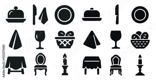 Restaurant and dining solid icons set – filled, culinary and gourmet symbols