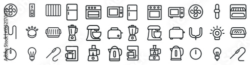 Home appliances outline icons set – kitchen, electric, household essentials