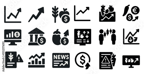 Business and finance filled icons set – money, economic growth, commerce symbols