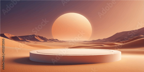 Beautiful evening sun descends on the desert landscape, casting orange and red reflections across the sky and distant ocean horizon