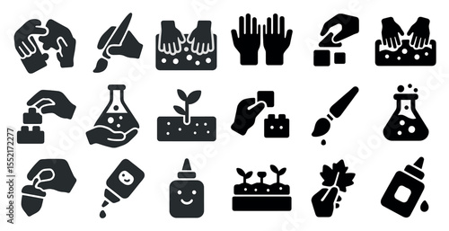 Creative activities solid icons set – arts, crafts, diy and handcraft symbols