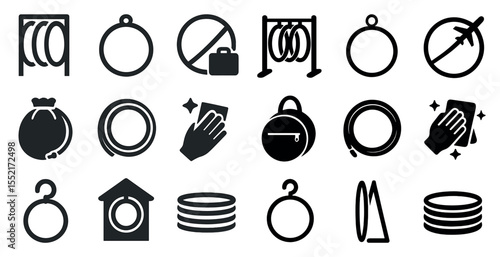 Household cleaning solid icons set – flat, filled, hygiene and sanitation symbols