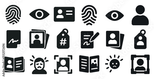 Security and privacy solid icons set – filled, access, identification graphics