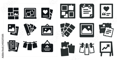 Photography and design solid icons set – flat, filled, creative media symbols
