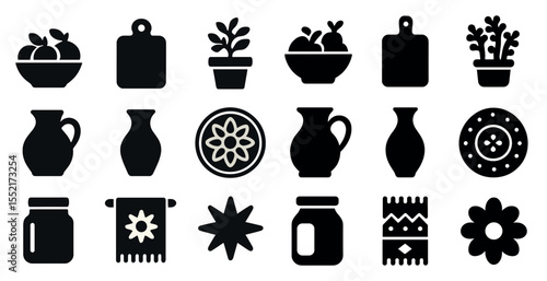 Kitchen and cooking silhouette icons set – filled, solid, culinary symbols