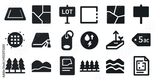 Real estate and property solid icons set – silhouette, filled, housing symbols