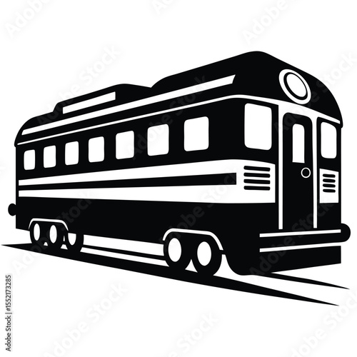 Graphic Illustration of a Classic Passenger Train Car on Railroad Tracks