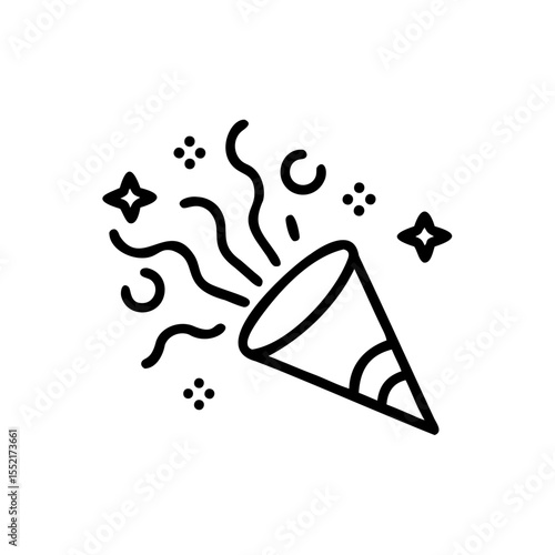 Handdrawn Line Art Party Popper Confetti Celebration Family Wedding Icon vector