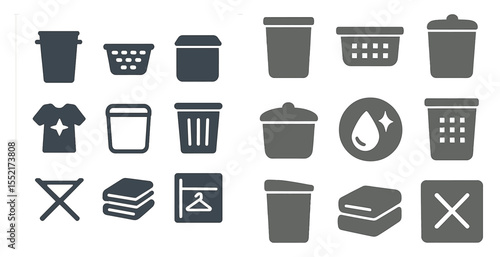 Laundry and cleaning filled icons set – flat, solid, washing and housework symbols