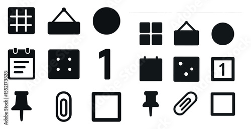 Business office solid icons set – filled, flat, workplace and productivity symbols
