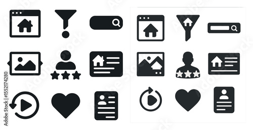 Web and user interface icons set – silhouette, solid, digital and ui elements
