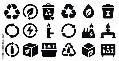 Recycling and eco solid icons set – filled, sustainability, environmental symbols