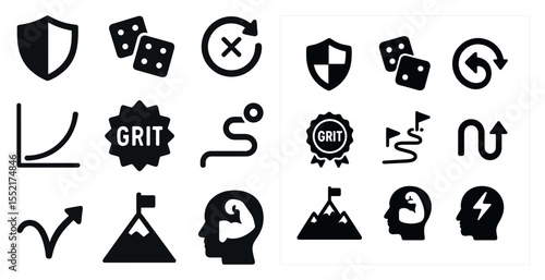 Business and strategy solid icons set – silhouette, filled, corporate symbols