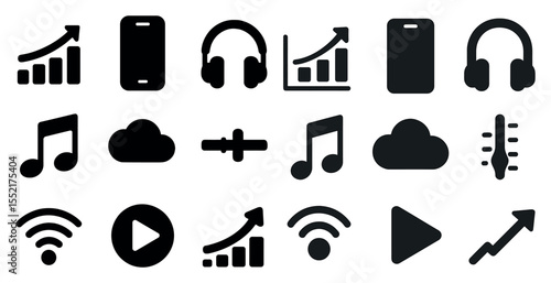 Business and technology filled icons set – solid, flat, corporate and tech symbols