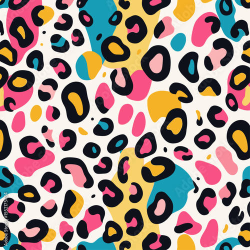 A colorful abstract leopard print pattern on a light background