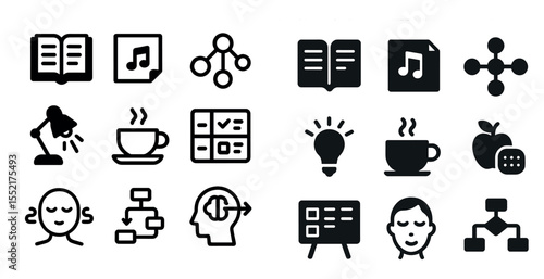 Business and productivity icons set – solid, filled, workflow and organization symbols
