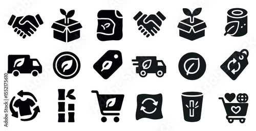 Eco-friendly solid icons set – green, recycling, sustainable lifestyle symbols