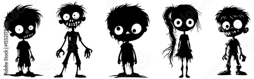 Funny cartoon zombie set in black, isolated 