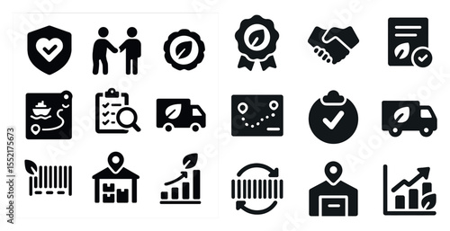 Business and marketing solid icons set – filled, flat commerce and strategy symbols