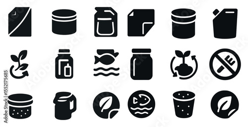 Recycling and sustainability solid icons set – eco-friendly, environment, green symbols