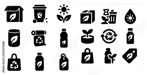 Recycling and environmental icons set – solid, filled, eco and sustainability symbols