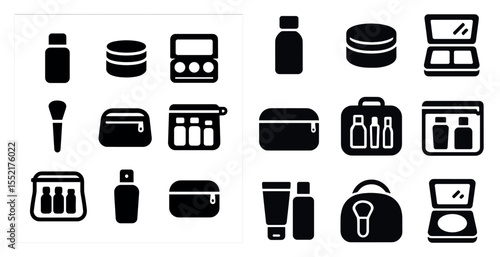 Cosmetic and beauty solid icons set – filled, makeup, grooming essentials symbols