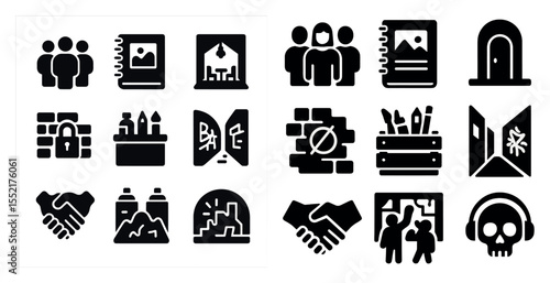 Art and creativity solid icons set – filled, artistic, design symbols