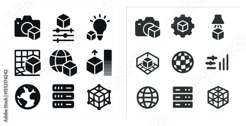 Business and technology icons set – solid, filled, digital transformation symbols