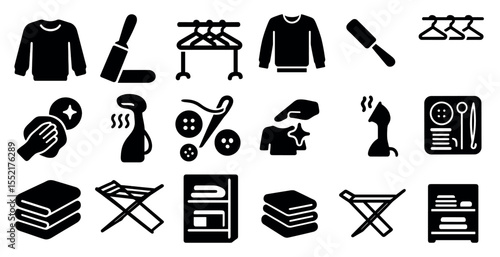Home cleaning flat icons set – hygiene, sanitation, housekeeping symbols