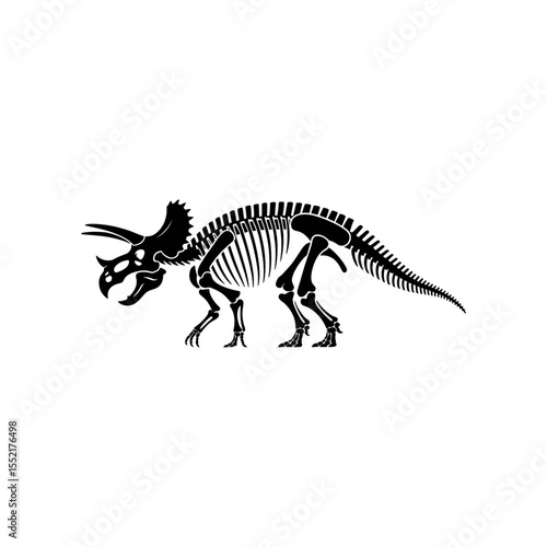 Ancient Triceratops: A striking monochrome illustration showcases the intricate skeleton of a Triceratops, a prehistoric giant. 