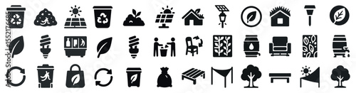 Recycling and eco solid icons set – filled, green tech and sustainability symbols