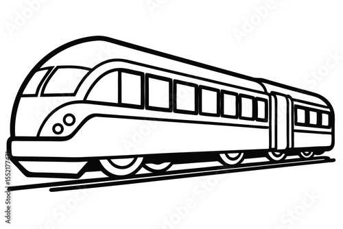 Black and White Line Art Depiction of a Modern Train on Tracks