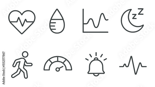 Digital health icons set – outline, medical and wellness symbols for modern care