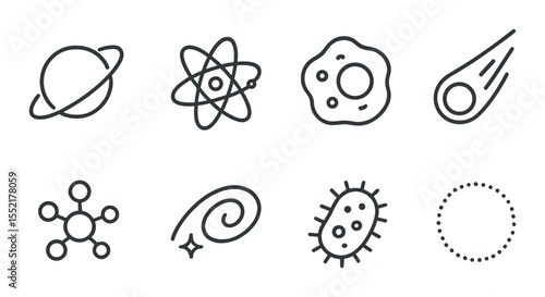 Space and science icons set - outline, cosmic and astronomy symbol collection