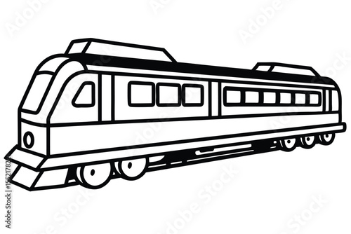 Black and White Outline Illustration of a Modern Passenger Train with Multiple Windows
