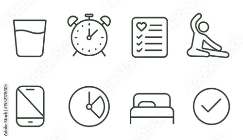 Minimal habit icons set – line, lifestyle and routine symbols for daily planners