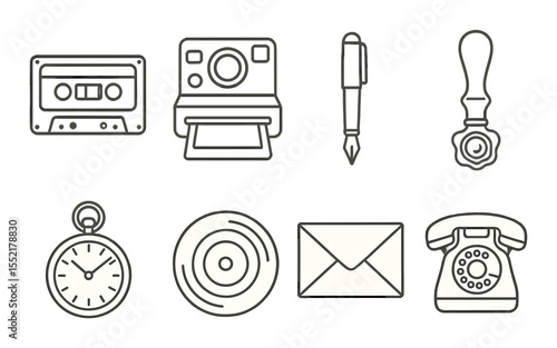 Vintage retro icons set – outline, nostalgic and classic symbol collection