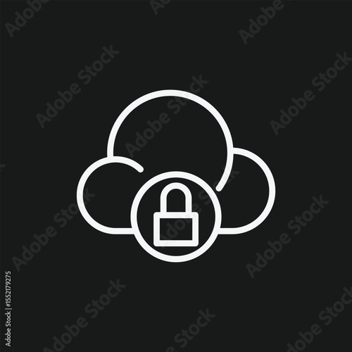 Cloud Security Icon with Padlock Symbol for Secure Data Storage, Encrypted Network Privacy, and Private Server Access