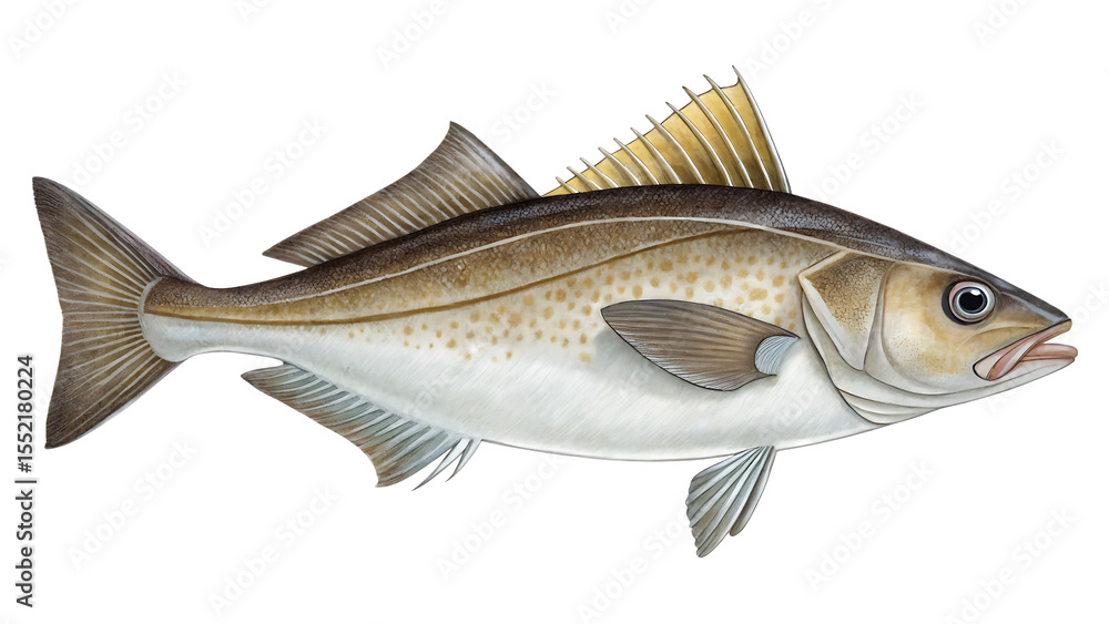 Fototapeta premium Haddock isolated on a white background PNG. AI GENERATED