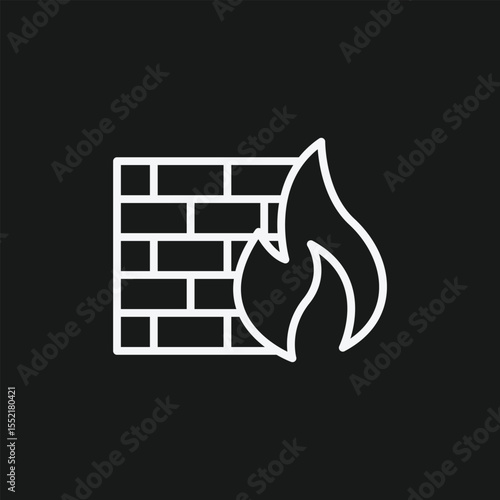 Firewall Icon with Brick Wall and Flame Symbol for Network Security, Cyber Attack Defense, and Malware Protection