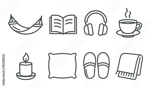 Relaxation icons set – outline, rest and comfort symbols for wellness and leisure