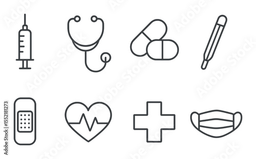 Healthcare icons set – outline, medical and wellness symbols for digital use