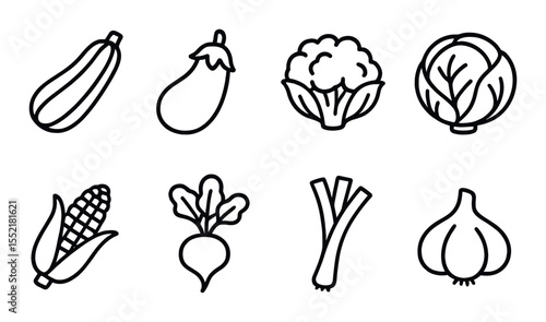 Vegetable outline icons set – simple, healthy and nutritious food symbols