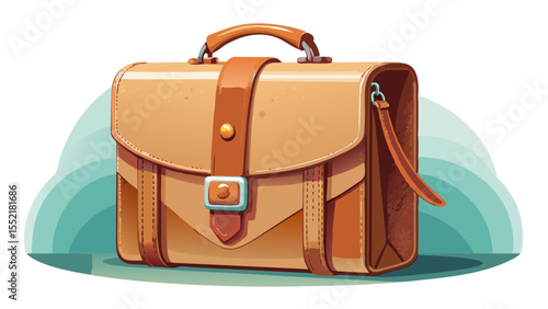 This tan leather briefcase gleams with a delicate rose gold clasp. Resting gently on a white canvas, it whispers of quiet luxury and timeless European craftsmanship.