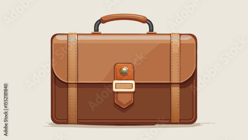 This tan leather briefcase gleams with a delicate rose gold clasp. Resting gently on a white canvas, it whispers of quiet luxury and timeless European craftsmanship.