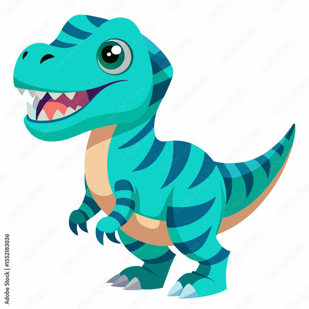 Fototapeta premium Cute cartoon blue tyrannosaurus rex dinosaur with big eyes and sharp teeth